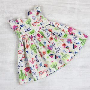 Flutter Frill Dress - Cream Cactus Fabric